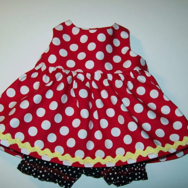 Baby Alive and Silicone Reborn Doll Clothes. Dress and Bloomers 10" 12" or 15" Minnie Mouse Dots