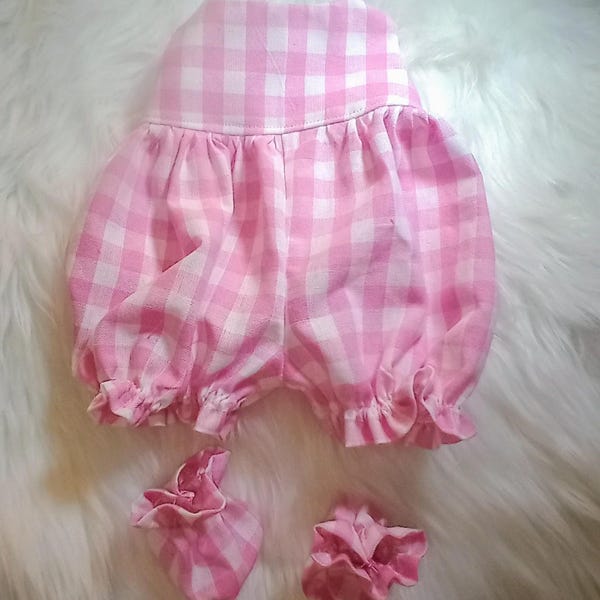 Baby Alive and Reborn/ Silicone Baby Doll Clothes. Adorable Romper and Booties 10" 12" or 15" Pink and White Gingham Check