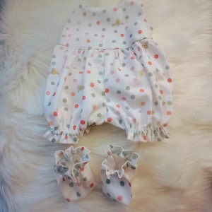 Baby Alive and Reborn/ Silicone Baby Doll Clothes. Adorable Romper and Booties 10&quot; 12&quot; or 15&quot; Rainbow Dots