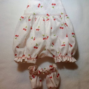 Baby Alive and Reborn/ Silicone Baby Doll Clothes. Adorable Romper and Booties 10&quot; 12&quot; or 15&quot; Cherry Blossom