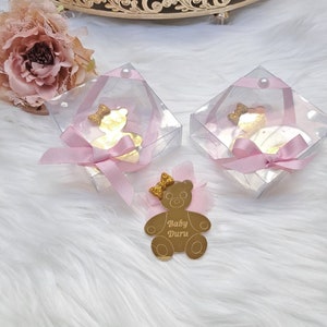 Customized Girl Teddy Bear Baby Shower Magnet with Box, Baby Shower Gift for Guests, Party Favor Magnets, Teddy Bear Magnet Gifts