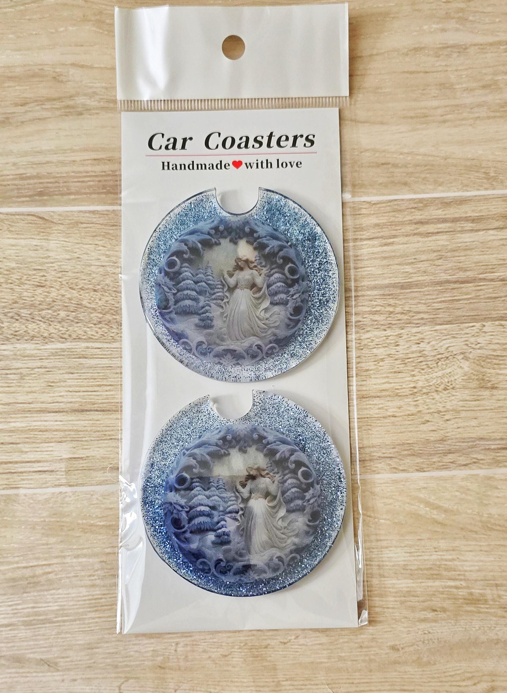 Winter Angel Scene Resin Car Coaster - Protective & Decorative Auto Accessory