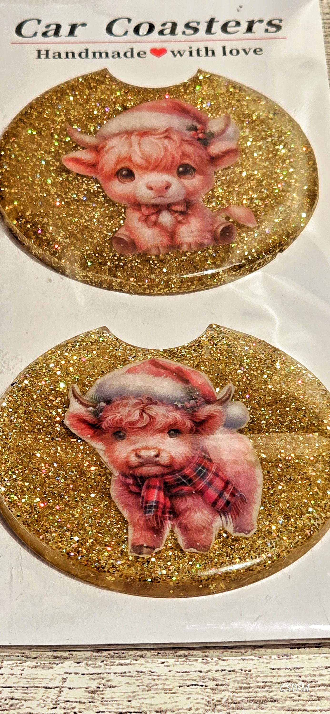Baby Highland Cow Resin Car Coaster - Adorable & Durable Cup Holder - Thumbnail 2