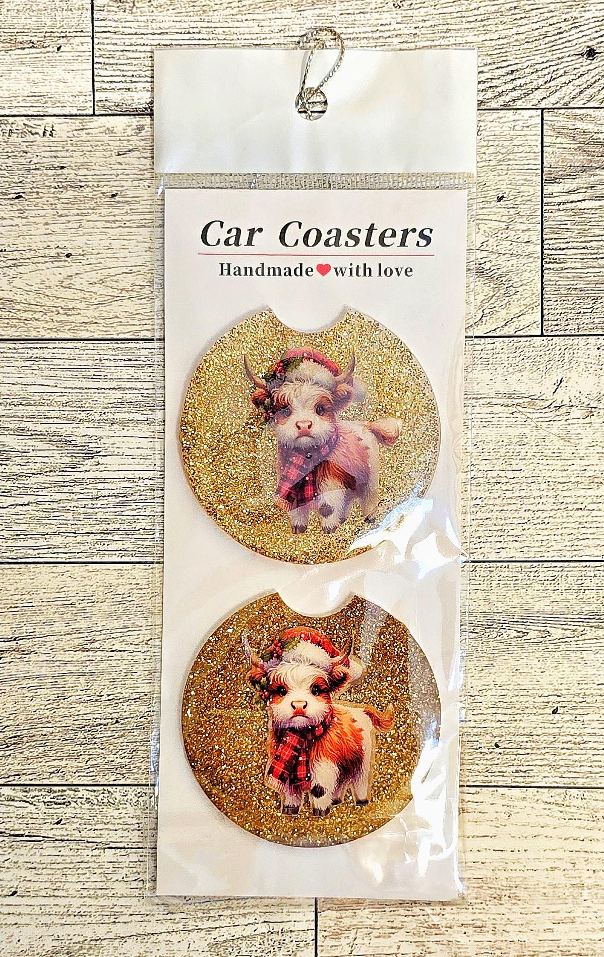 Christmas Highland Cow Resin Car Coaster - Festive & Durable Cup Holder Accessory