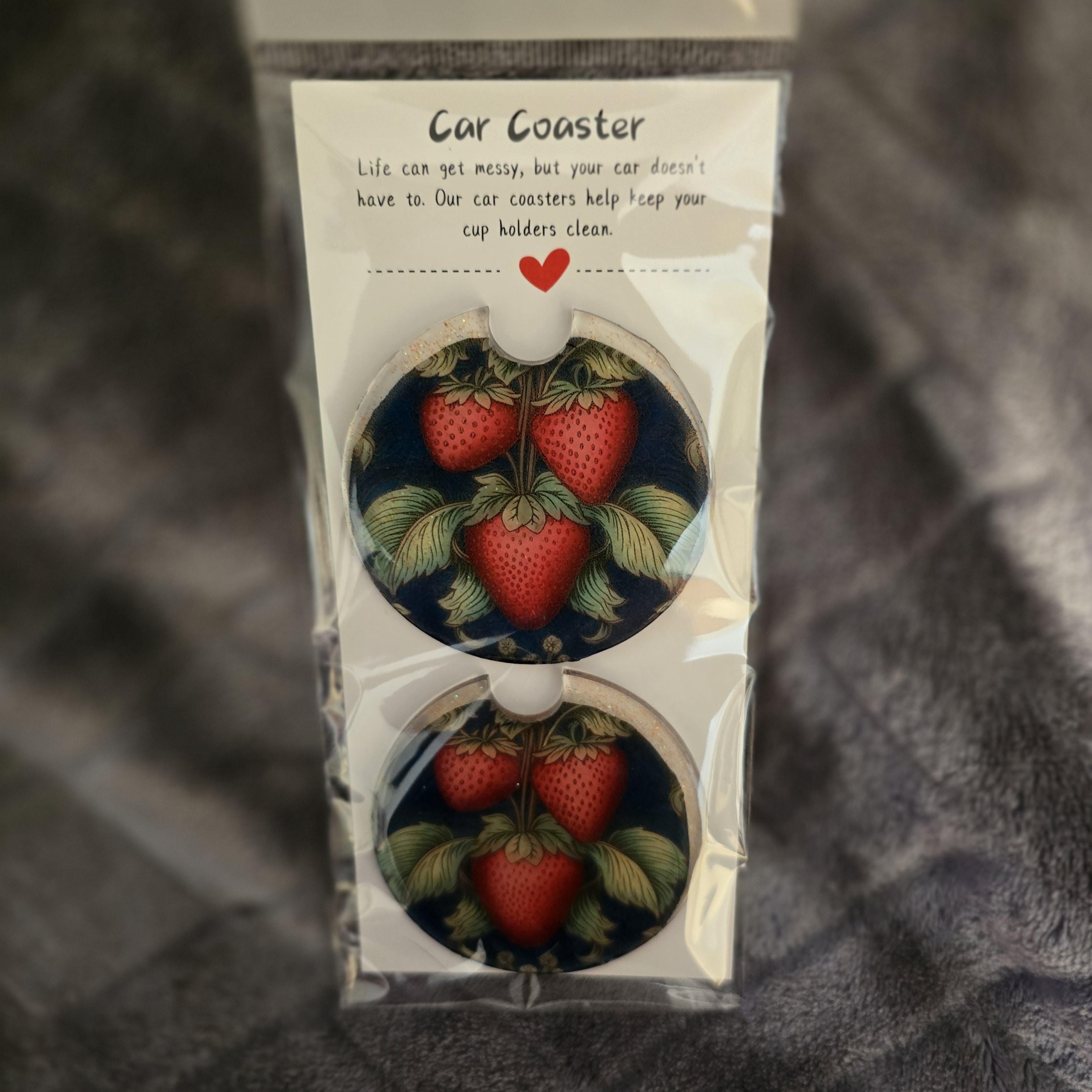 Strawberry Resin Car Coaster Set – Handmade Epoxy Coasters for Car Cup Holders, Cute Fruit Car Accessories - Thumbnail 5