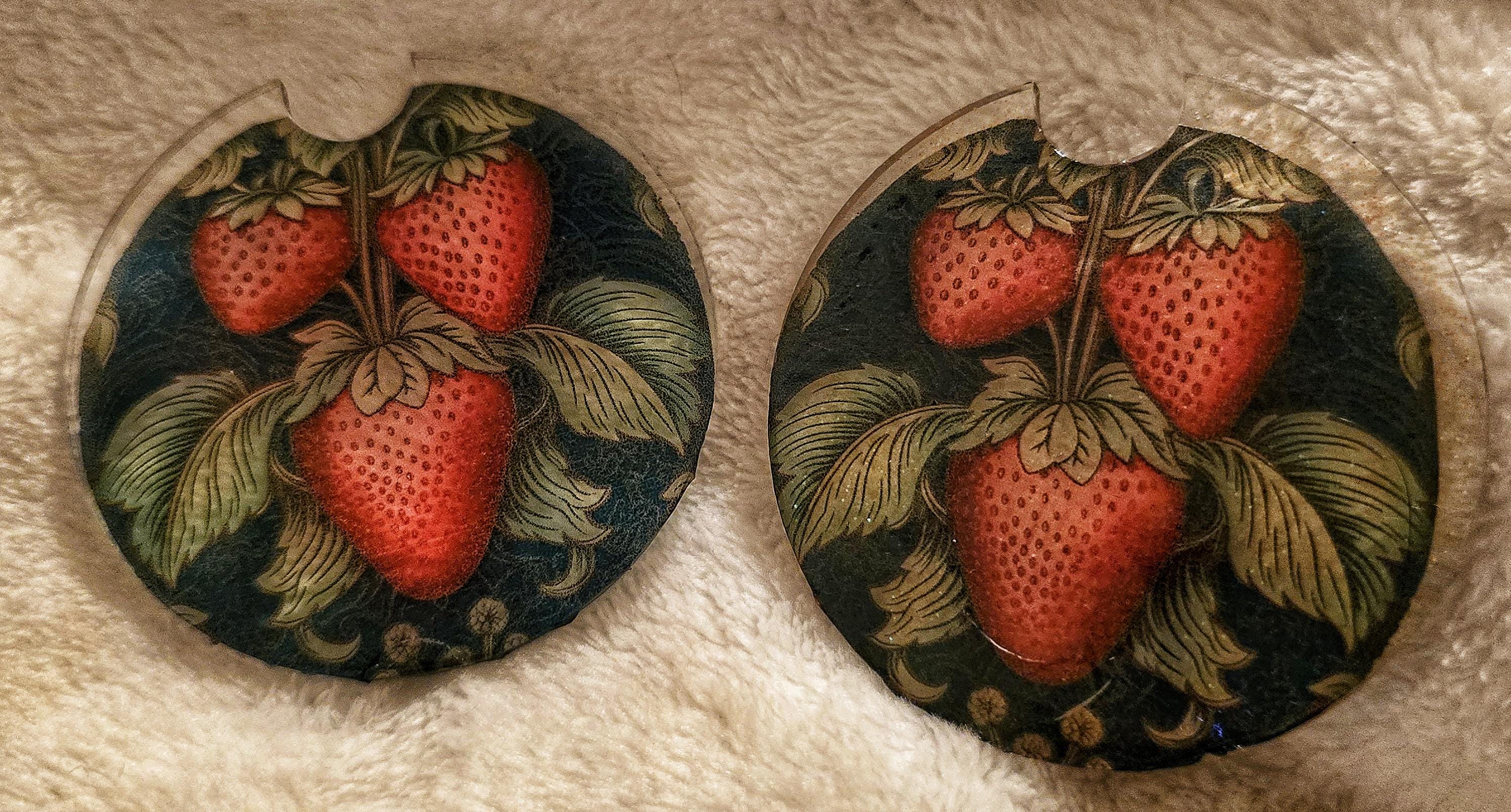 Strawberry Resin Car Coaster Set – Handmade Epoxy Coasters for Car Cup Holders, Cute Fruit Car Accessories - Thumbnail 2