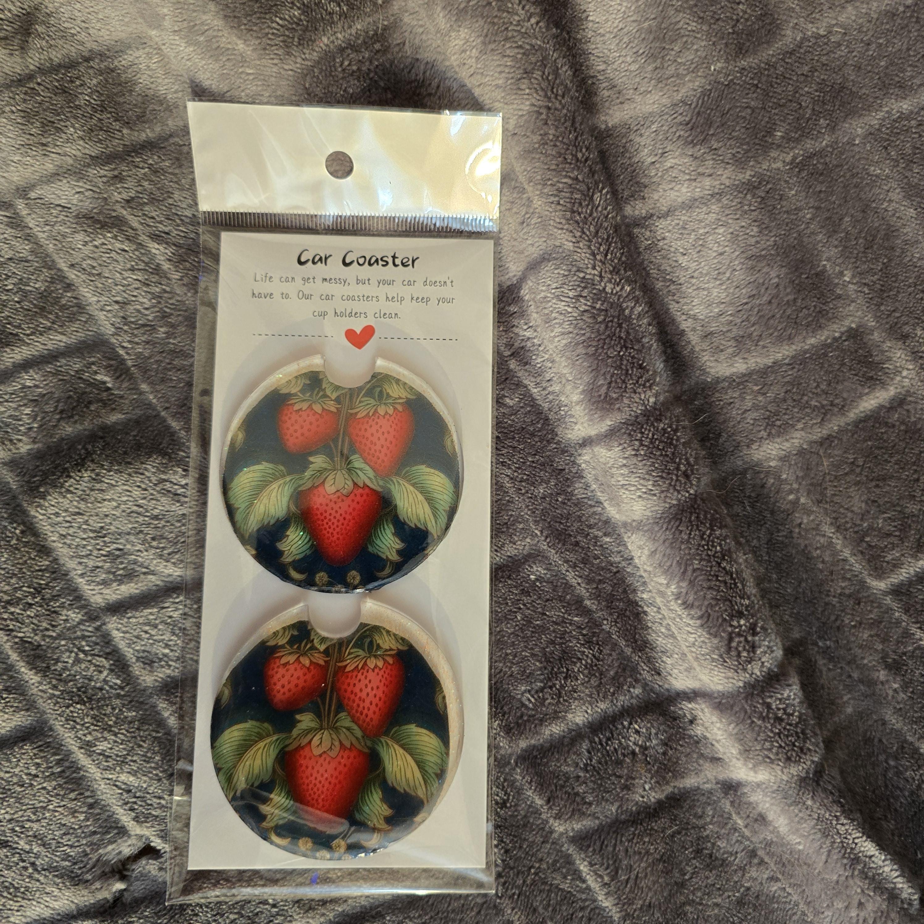 Strawberry Resin Car Coaster Set – Handmade Epoxy Coasters for Car Cup Holders, Cute Fruit Car Accessories - Thumbnail 3