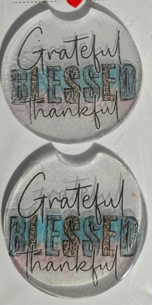 Resin Grateful Blessed and Thankful Car Coaster Set – Handmade Epoxy Coasters for Car Cup Holders, Inspirational Car Accessories - Thumbnail 3