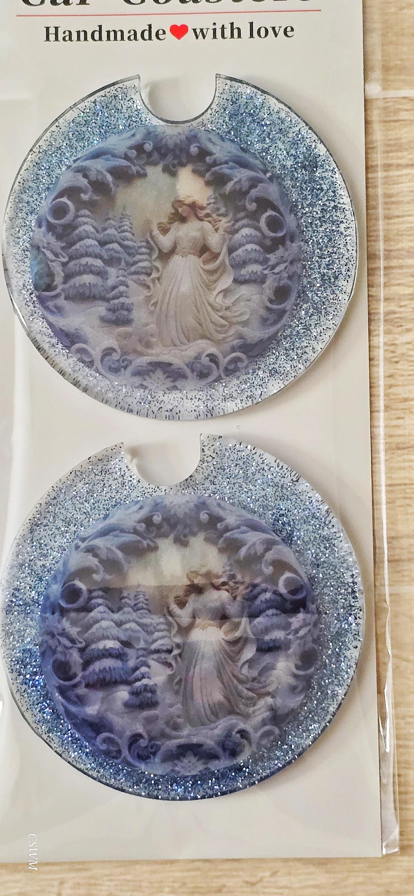 Winter Angel Scene Resin Car Coaster - Protective & Decorative Auto Accessory - Thumbnail 2