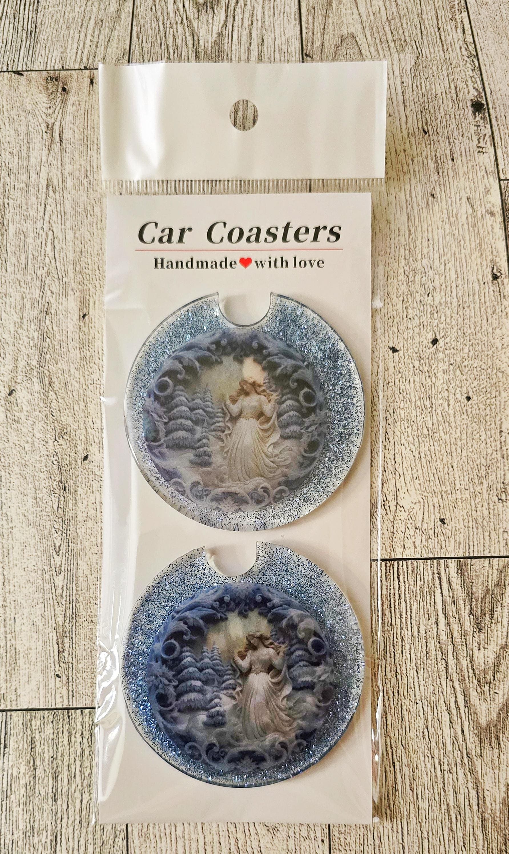 Winter Angel Scene Resin Car Coaster - Protective & Decorative Auto Accessory - Thumbnail 3