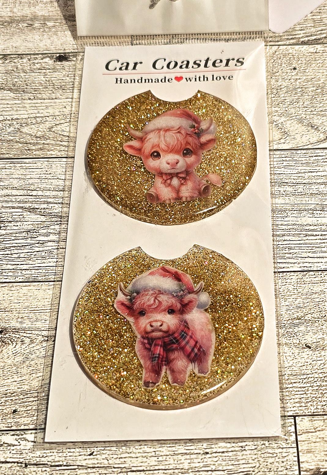 Baby Highland Cow Resin Car Coaster - Adorable & Durable Cup Holder - Thumbnail 3