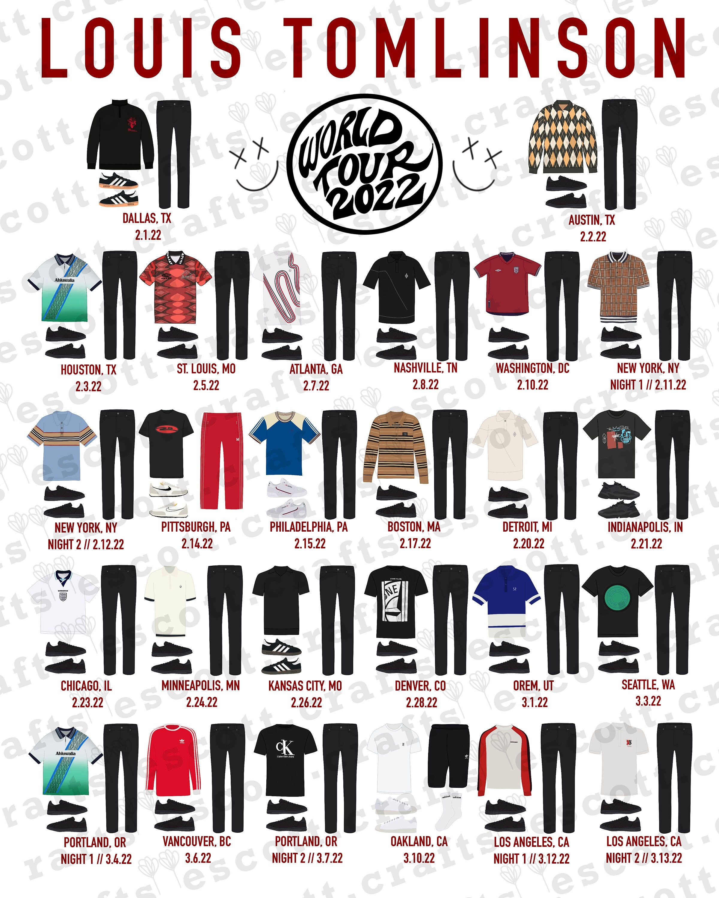 LOUIS TOMLINSON 2022 Tour Outfits Digital Poster Etsy