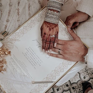 A3 Goldrahmen Nikkah Vertrag | Luxus Heiratsurkunde | Schreibfeder | Islamischer Nikah Nama Katb Al-Kitab Vertrag | Hochzeitsgeschenk
