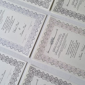 Certificado Nikkah A3 hecho a mano / Nikkah Nama personalizado / Contrato de boda islámica premium