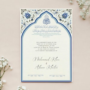 Personalised Nikkah Certificate | Islamic Marriage Contract Template | Premium Folder | Luxury Nikah Katb Al-Kitab | Wedding Gift Decoration