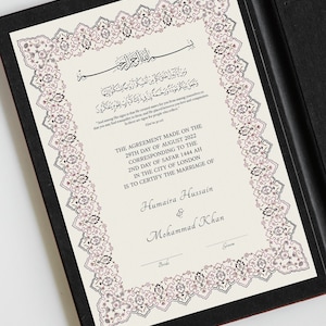 Certificado Nikkah A4 hecho a mano / Contrato de matrimonio personalizado / Carpeta de lujo / Contrato premium islámico Nikah Nama Katb Al-Kitab / Regalo