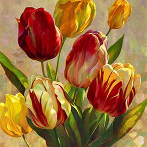 Tulip Flowers  DIY Acrylic Paint By Numbers Kits on Canvas for Adults