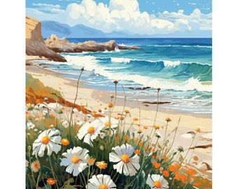 Beautiful Daisy  Beach Bloom Acrylic Paint By Numbers Kit on Canvas