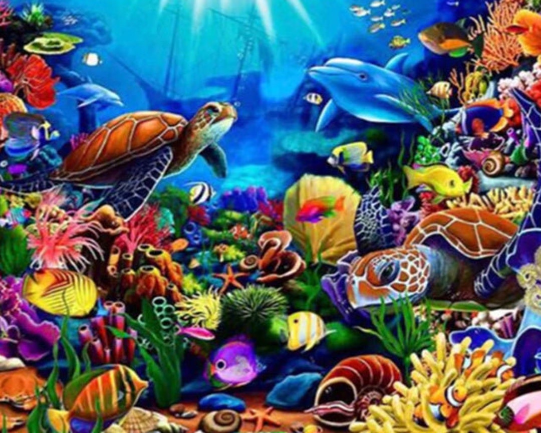 Underwater Colorful Fish Scene Paint by Numbers Kit on Canvas Etsy