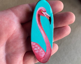 Hand Painted Pink Flamingo Magnet on Cut Natural Stone