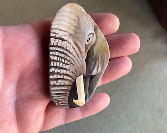 Hand Painted Elephant Magnet on Cut Natural Stone