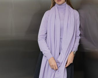 Luxe kasjmier sjaal Lilla – 100% Italiaans kasjmier, grote gebreide stola, gemaakt in Italië, tijdloos cadeau