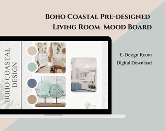 Pre-Made Boho Coastal E-design Mood Board, virtual design, interior design service, click-to-buy shopping list, home decor, digital download