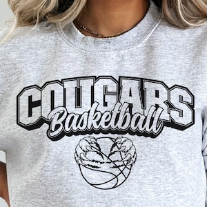 Cougars Svg file for Silhouette Studio and Cricut, Cougars Basketball School Spirit Game Day Svg, Cougar Sports Mom Basketball T-Shirt Svg