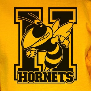Archivo de corte Cricut con el espíritu escolar de los Hornets (Svg), clipart de los Hornets, diseño de camisetas, mascota del equipo Hornets (Svg, PNG, archivo EPS), siluetas de los Hornets
