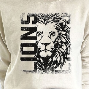 Arquivo de corte Cricut Svg do mascote do Lions angustiado, Lion Pride Svg, Lions School Team Svg, Lions Svg Sports, Lions Cheerleading School Spirit Svg