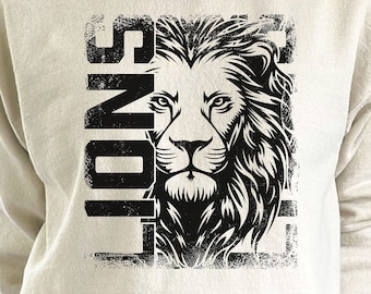 Distressed Lions Mascot Svg Cricut Cut File, Lion Pride Svg, Lions School Team Svg, Lions Svg Sports, Lions Cheerleading School Spirit Svg
