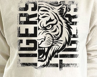 Distressed Tigers School Spirit Instant Download Svg file for Cricut, Tigers Sports Shirt Png, Tigers Pride Png Design, Tiger Clipart Svg