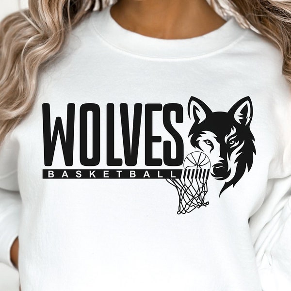 Wolves Basketball Svg, Wolves Mascot Svg, Wolves Basketball Mom Cheer Shirt Svg File for Cricut, Go Wolves Png, Wolves Basketball Cheer Svg