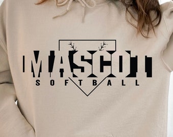 May include: A beige hoodie with a black graphic of a softball diamond with the word "MASCO" written inside the diamond and the words "SOFTBALL" written below the diamond.