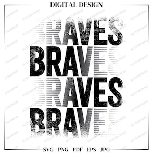 May include: A digital design featuring the word "BRAVE" stacked vertically, with a distressed, textured effect. The design alternates between solid black and a faded, striped gray. The top of the image reads "DIGITAL DESIGN".
