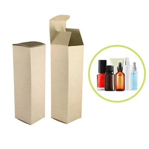 Caja para botellas Kraft marrón claro de 1 oz, 3,8 x 3,8 x 13 cm. Cajas de embalaje sostenibles para botellas de cosméticos y aceites esenciales. Cajas vacías para venta al por mayor.
