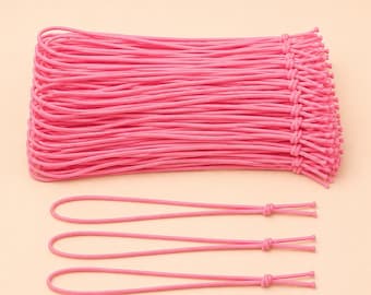 Pink Elastic Loops, 3 Inch Pre-Knotted Tag String, Packaging Ties, Set of 50