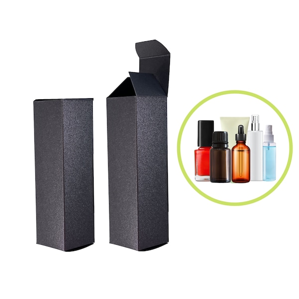 1oz Product Box 1.5x1.5x5" Black for Dropper Bottles used for Essential oils and Cosmetic Packaging, Wholesale Bulk