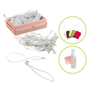 Cordons élastiques pour étiquettes volantes, Ficelle extensible pré-nouée pour étiquettes de vente au détail, Lot de 100 attaches pour étiquettes cadeaux, Fournitures d'emballage en vrac