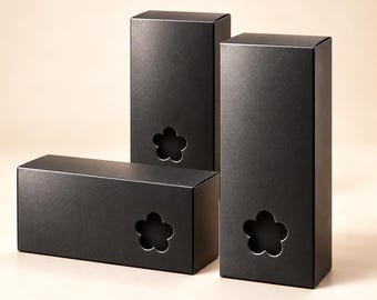 Black Pearl Gift Boxes with Flower Window, Elegant Packaging (Set of 10)