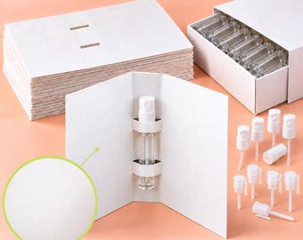 50-Piece Perfume Sample Holder Set, White Pearl Cards, Glass Vials (1ml)