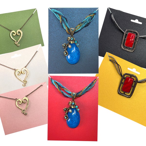 Necklace Cards Extra Large with Chain Pockets Using Colorful Premium Card Stock Set of 50