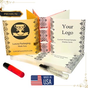 Individuell bedruckte Luxusparfüm-Display-Karten - Personalisierte Verpackung mit Fläschchenhalter - Anpassbare Papier- und Tintenoptionen - Set mit 200 Karten