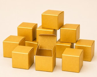Gold Square Boxes: Shimmer Finish Retail Packaging, Party Favors - Set of 10