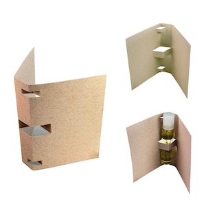 Tarjeta de presentación de muestra de perfume Kraft para viales de 5 ml y 10 ml. Soporte para viales de aceites esenciales. Cartulina Kraft marrón claro de primera calidad.