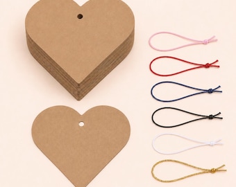 Kraft Hang Tags with Elastic String, Heart Shaped Tags for Gifts & Retail Products