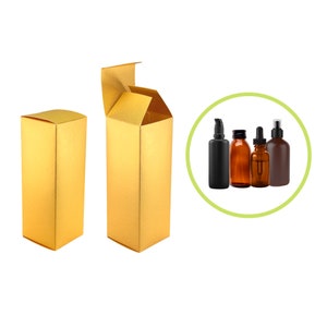 Cajas de productos en blanco de 4 oz, cajas de cartón de papel dorado de 2 x 2 x 5,6 in para embalaje de botellas, cajas vacías al por mayor