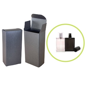 Caja de perfume Colonia en cartulina negra de lujo para pequeñas empresas de fragancias, cajas para venta al por mayor en 5 tamaños para productos minoristas.