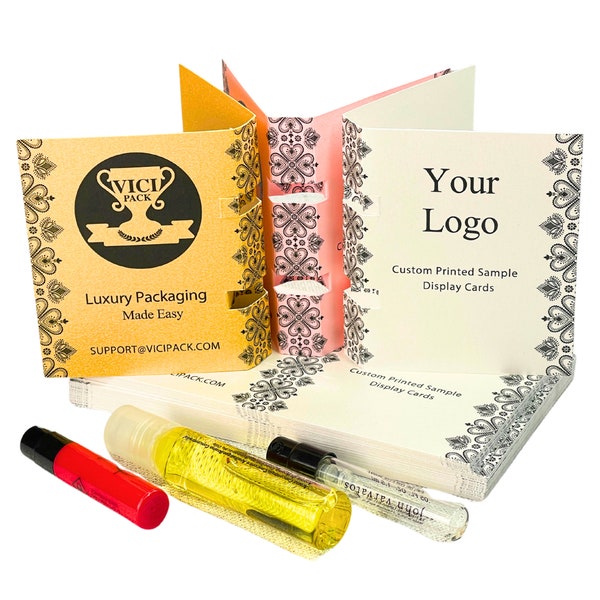 Custom Printed Branded Perfume Display Cards, Luxury High End Sample Card with Logo for Packaging Cosmetic Samples Bulk Set of 200