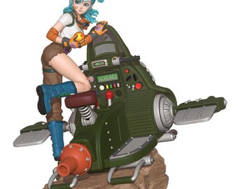 Bulma on the motorcycle figurine - Dragon Ball fanart collectible figure - unpainted 3D printed kit